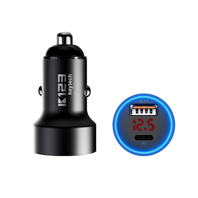 K123 car adapter 5A PD 3.0 USB TYPE C car charger 36W metal charger fast car charger Aluminium - 翻译中...