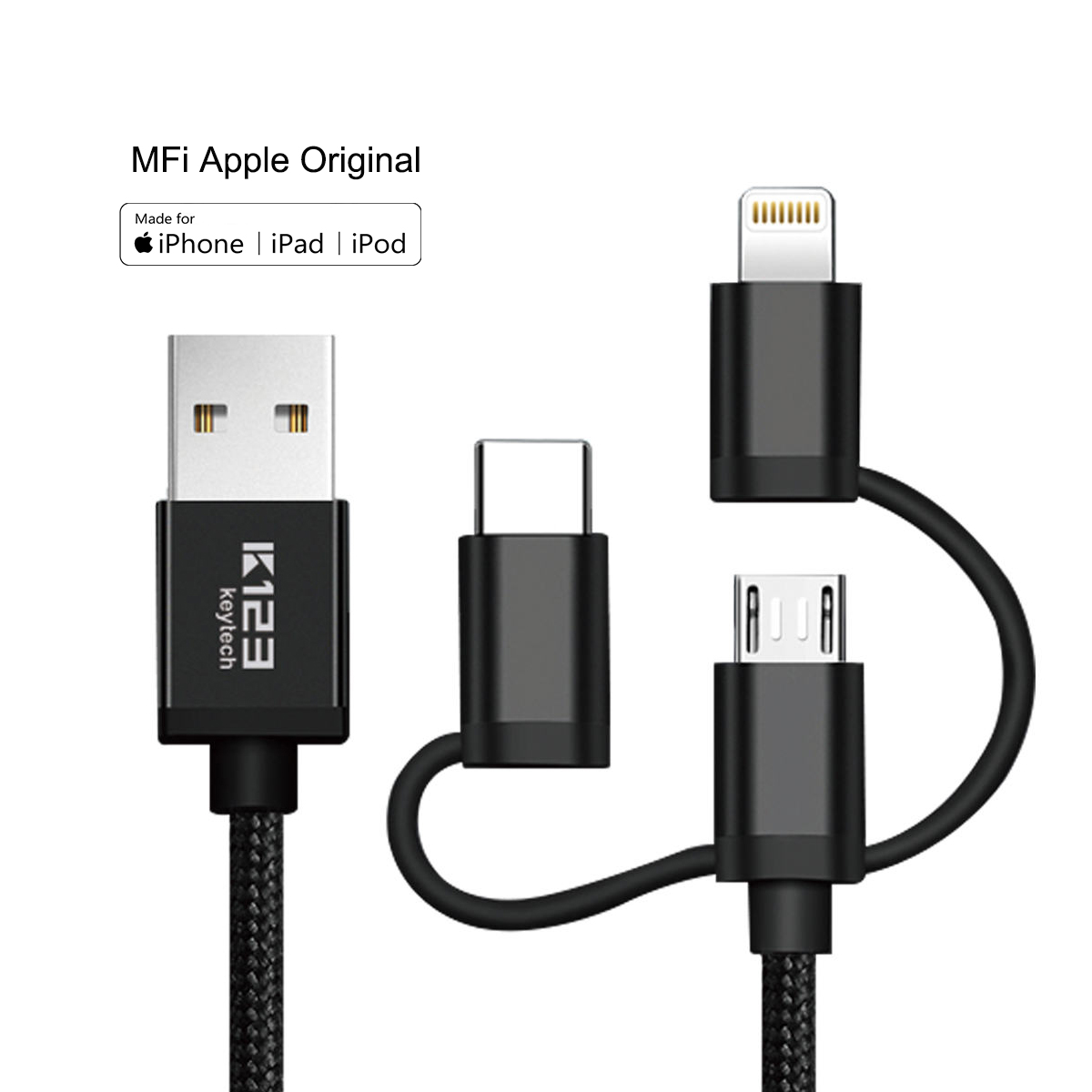 KAL009 Nylon geflochten 3 in 1 USB-Kabel Schnell ladegerät für iPhone Android Mico Multi Use High Speed